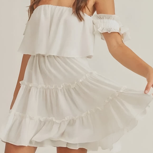 Anthropologie Dresses & Skirts - Mable By Anthropologie Cream Ruffle Tiered Mini Dress Romantic Preppy